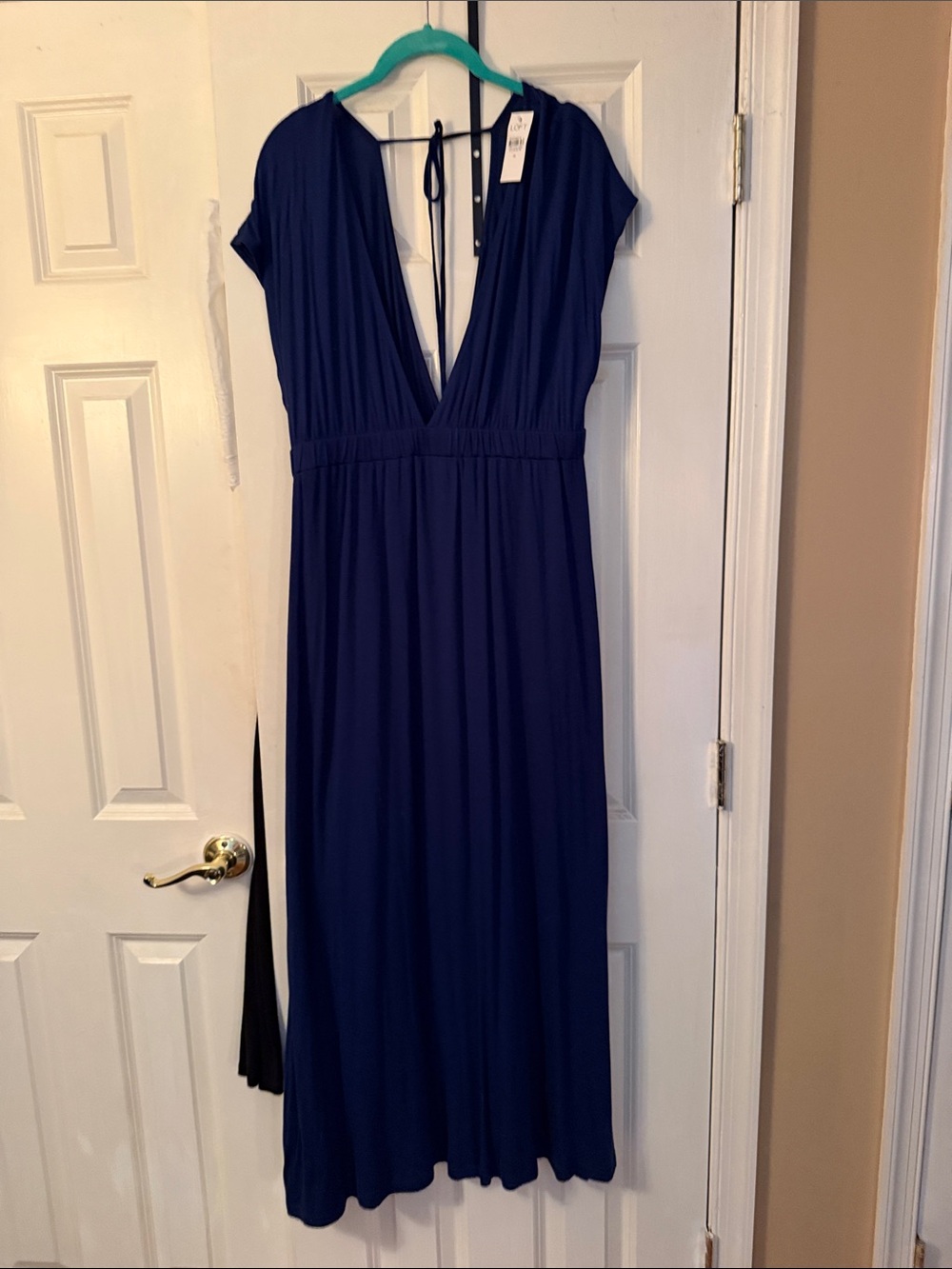 LOFT Navy Deep V Maxi Dress with Tie Back